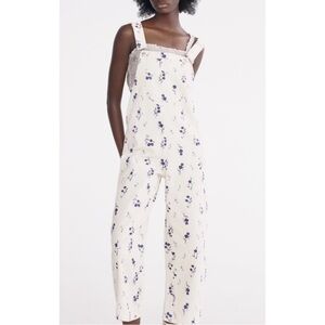 ZARA ecru floral print overalls
